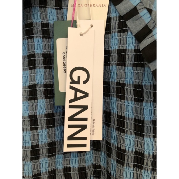 BNWT Ganni Printed Smocked Cotton-Blend Midi Dress - Picture 3 of 6